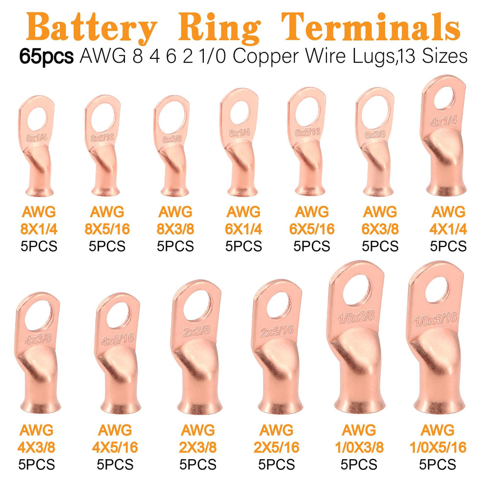 Taukealugs spread of butt connectors and copper lugs illustrating included sizes