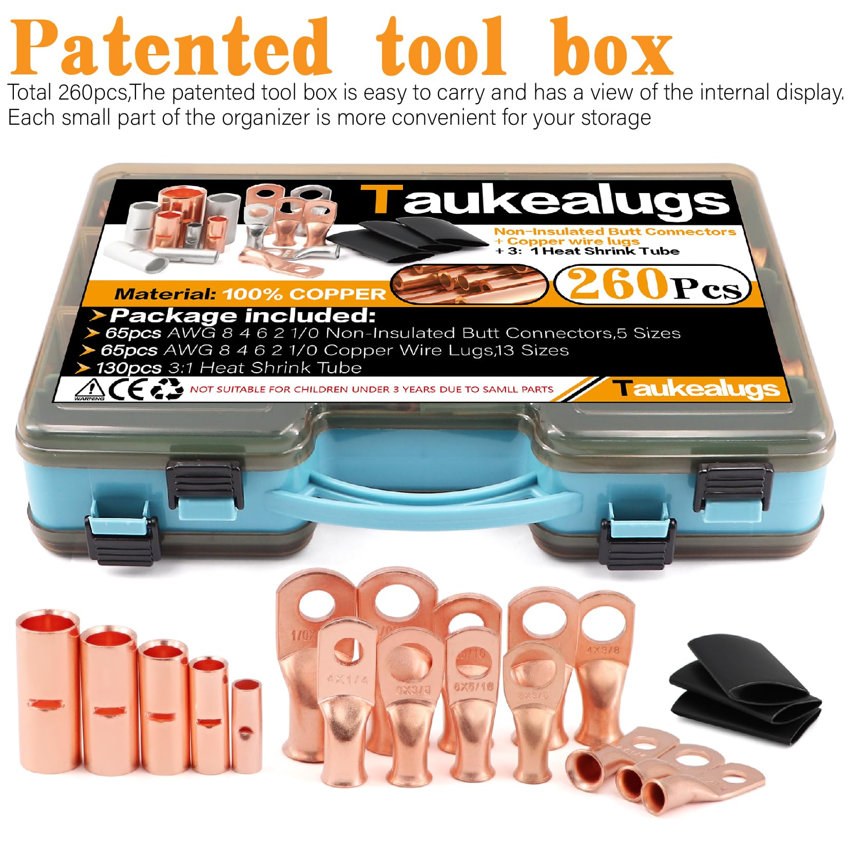 Taukealugs toolkit with connectors to show scale and recommended tools for use