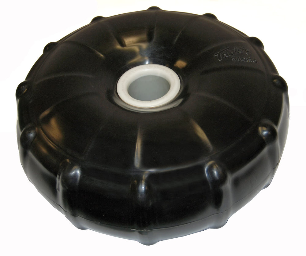 TaylorMade front view of 14-inch dock wheel showing full bumper protecting hulls