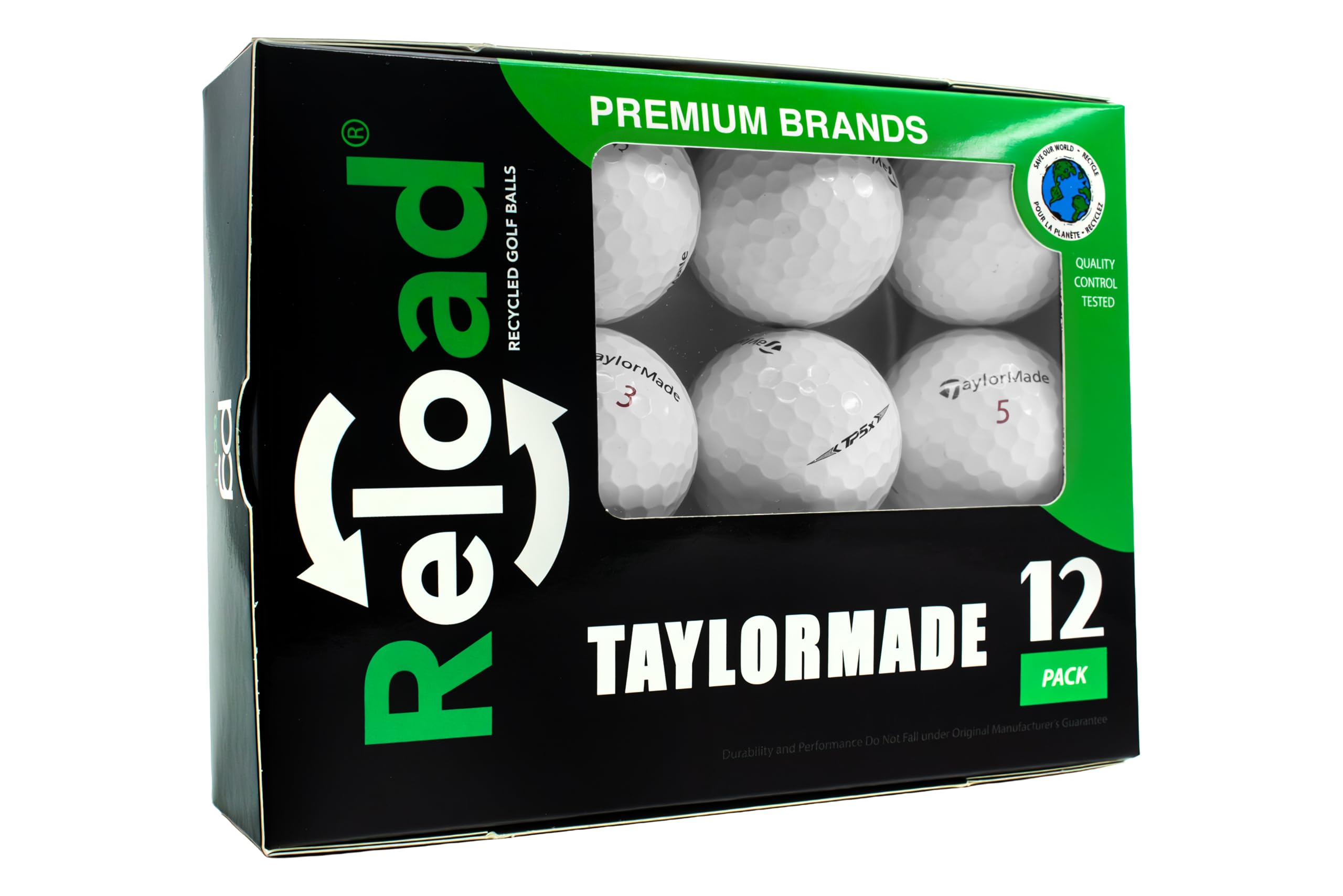 Reload TaylorMade TP5x front packaging showing 12 pre-owned balls and value