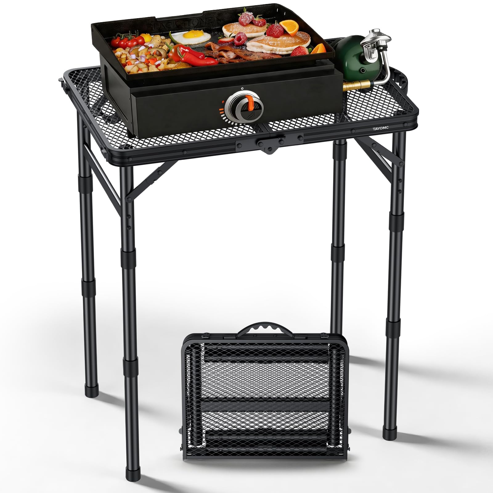 TAYOMC front view assembled shows stable outdoor grill table and portability