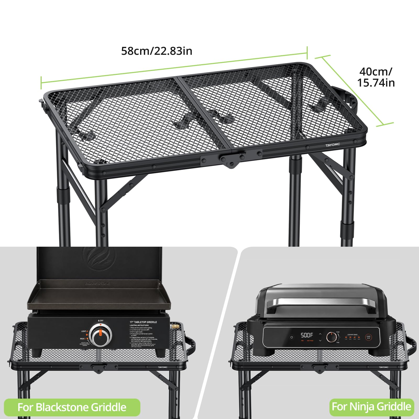 TAYOMC with 17-inch griddle displays compatible cooking surface and stability