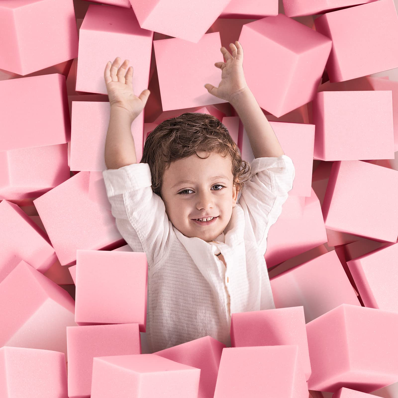 TAYUQEE front packaging of 24 pink foam pit cubes showing set benefit cushioning
