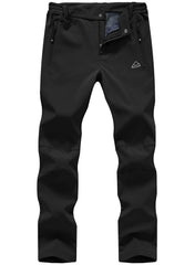 TBMPOY front view of black ski pants showing fit and waterproof finish for warmth