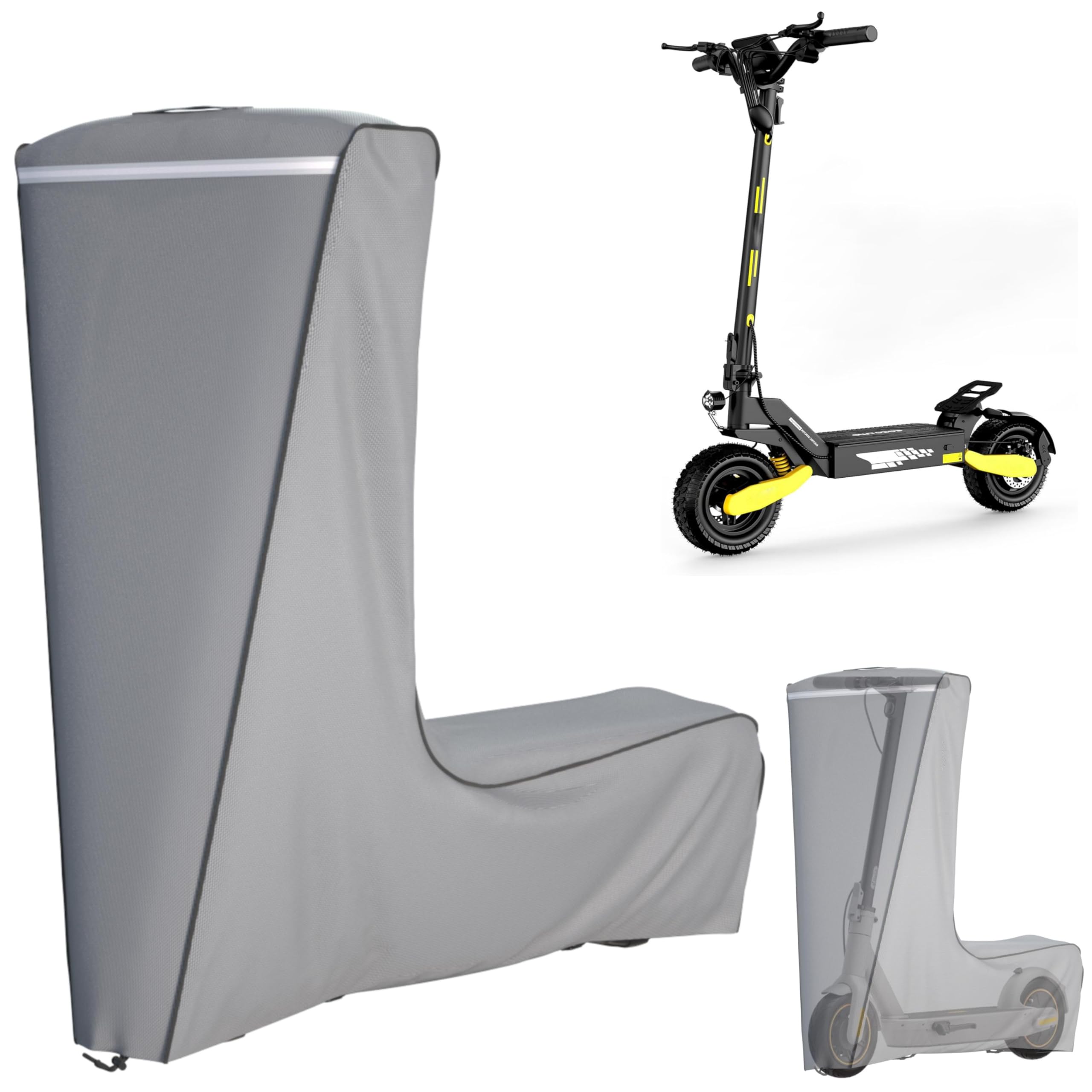 TBNO front view of gray scooter cover showing full protection and quick fit benefit