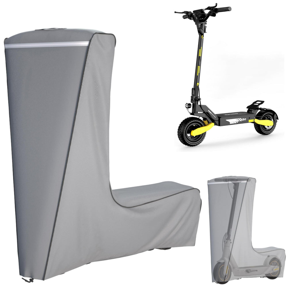 TBNO front view of gray scooter cover showing full protection and quick fit benefit