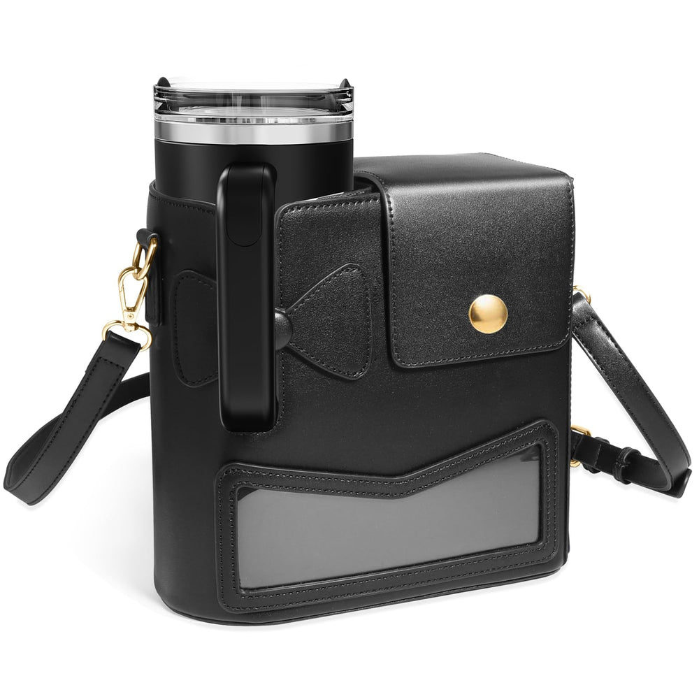 TCJJ front view of crossbody bag showing sleek exterior and secure bottle fit benefit
