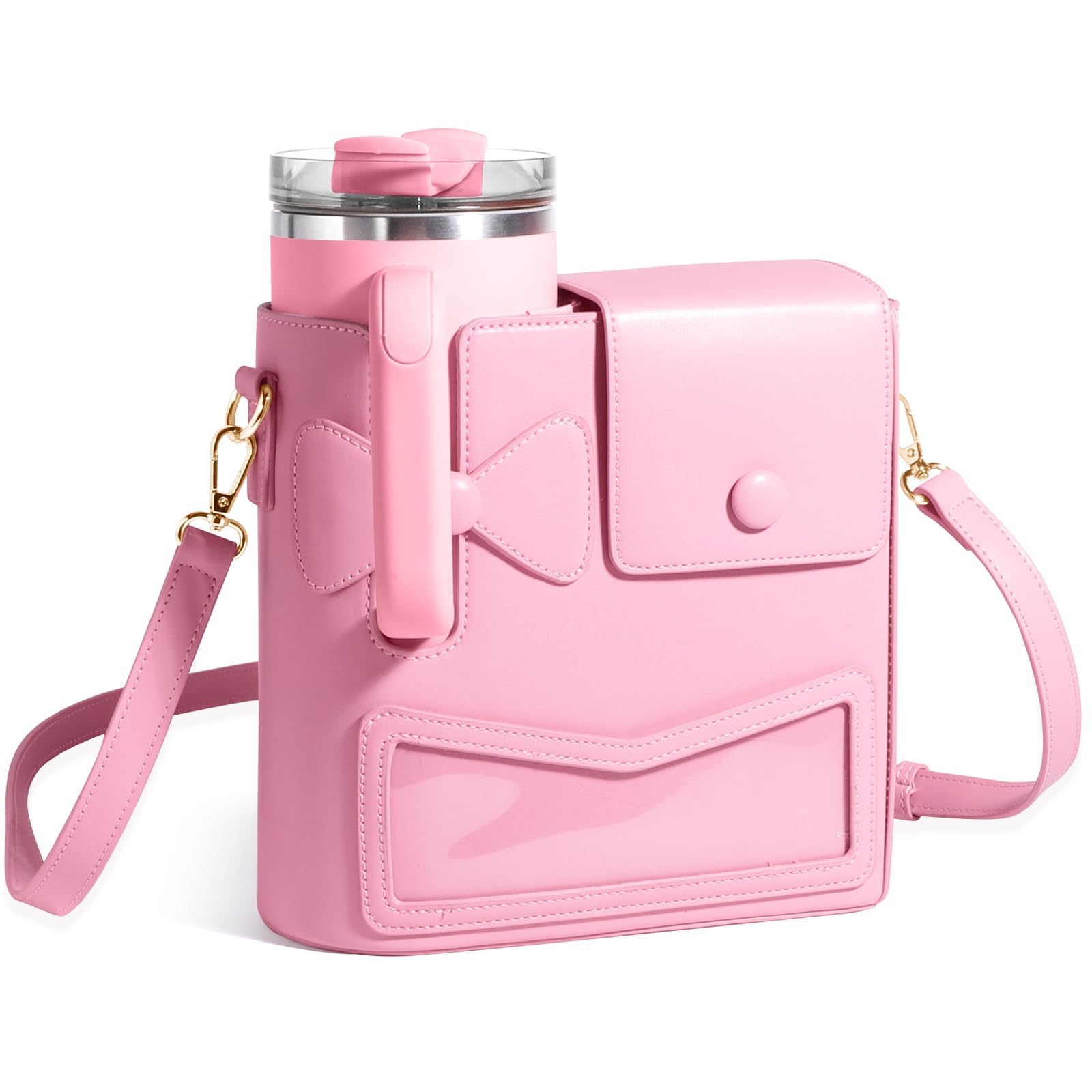 TCJJ front view of pink crossbody bag showing sleek design and polished look