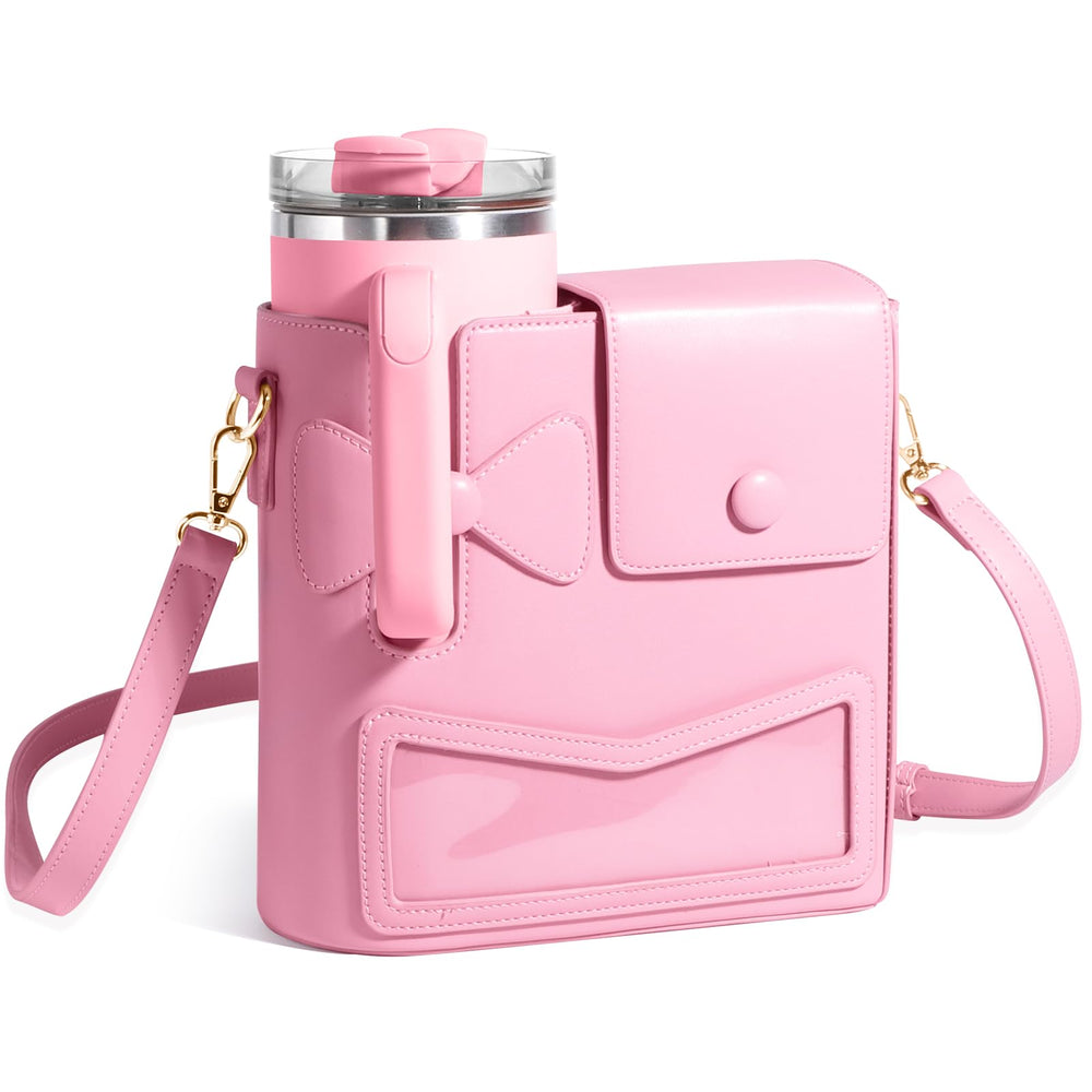 TCJJ front view of pink crossbody bag showing sleek design and polished look