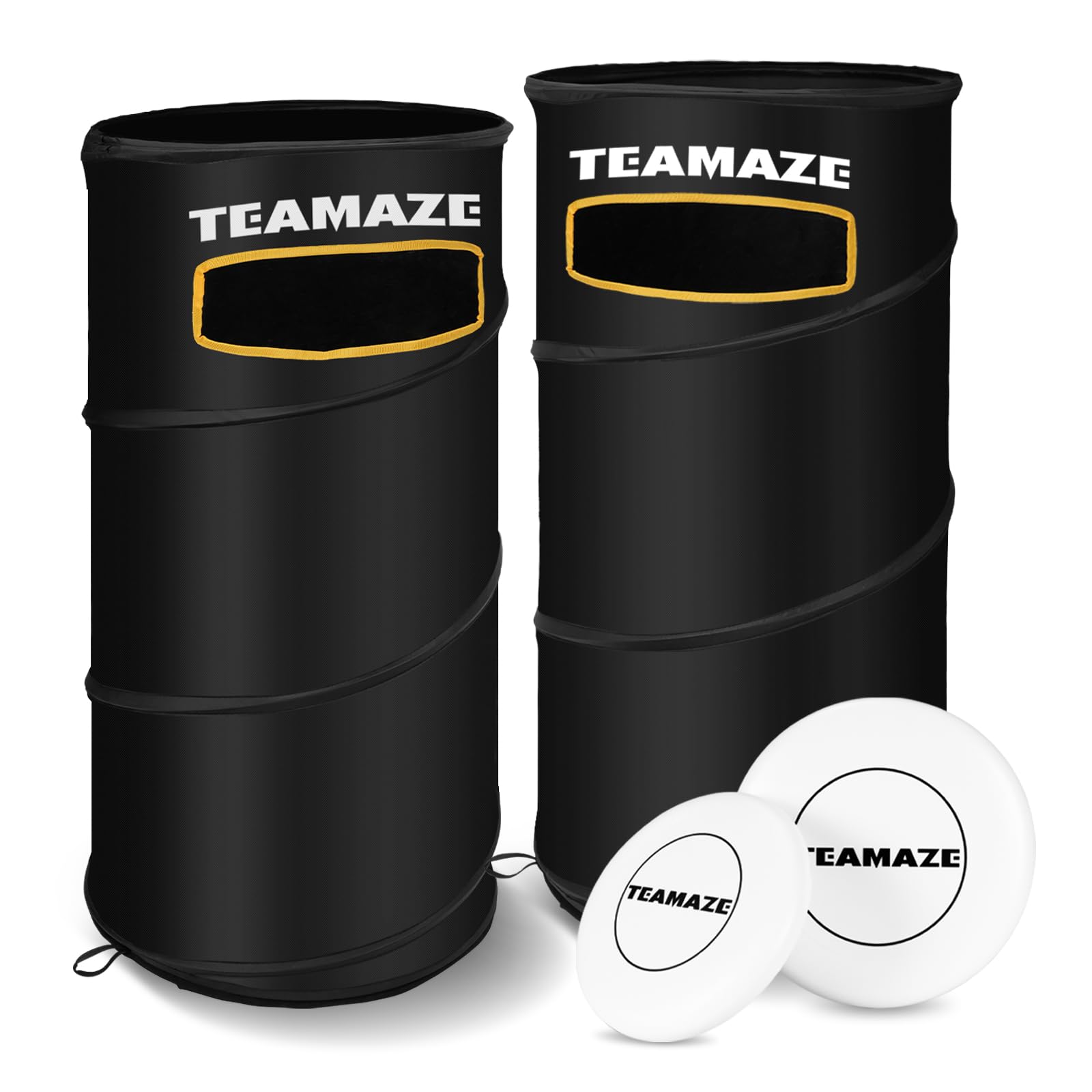 Teamaze front view of assembled basket showing compact target and easy setup benefit
