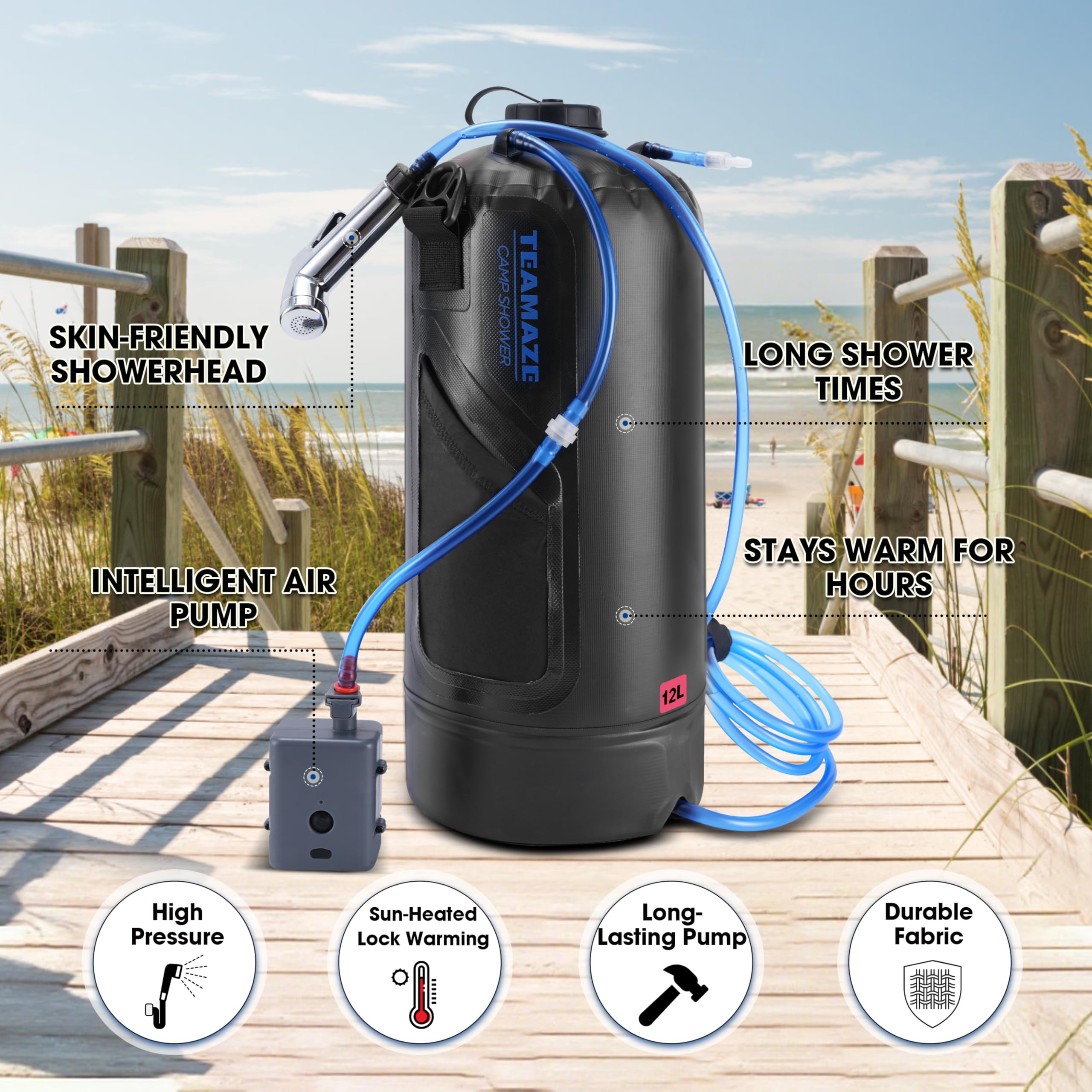 Teamaze close-up of pump button, demonstrates easy one-button activation