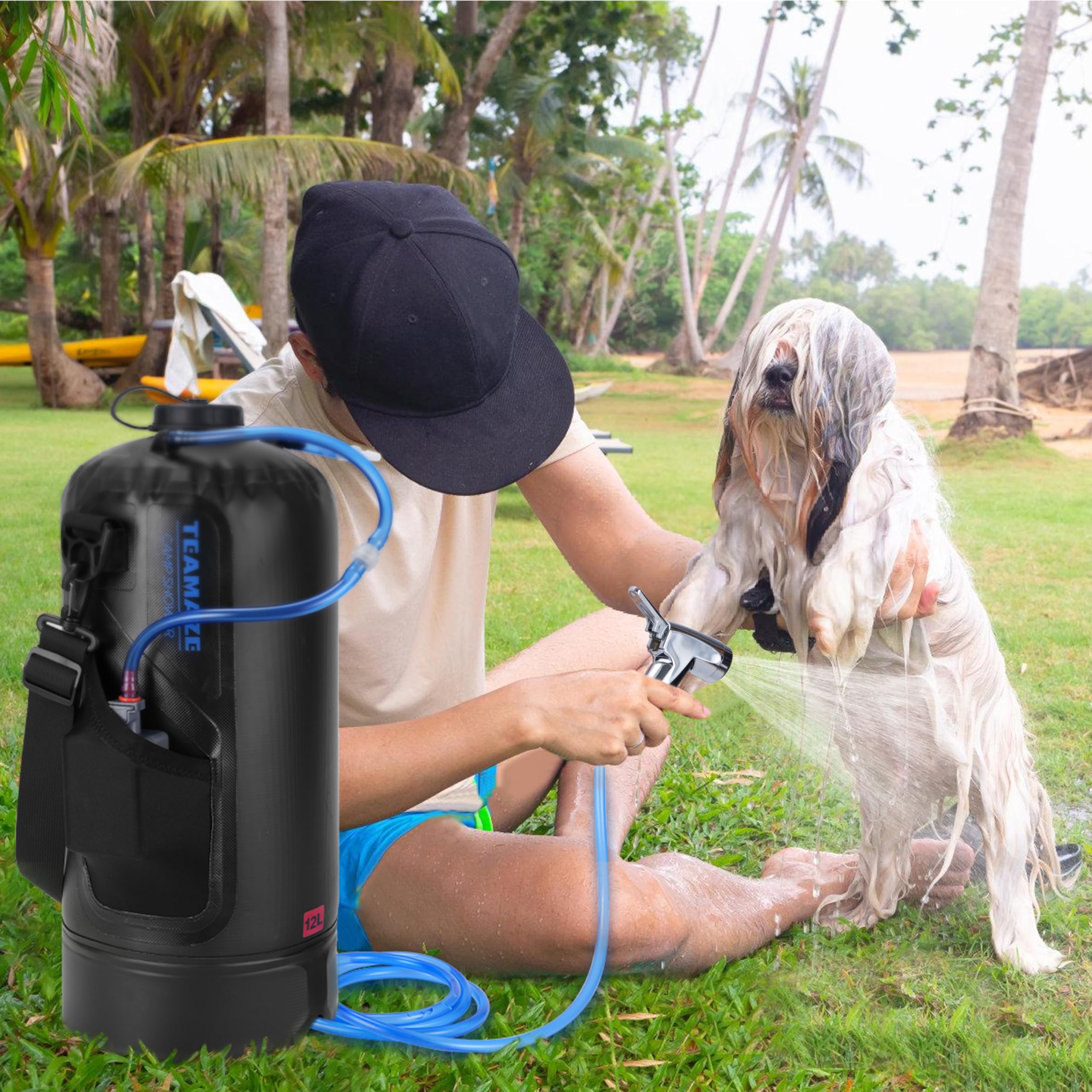 Teamaze washing a dog, demonstrates pet-cleaning convenience