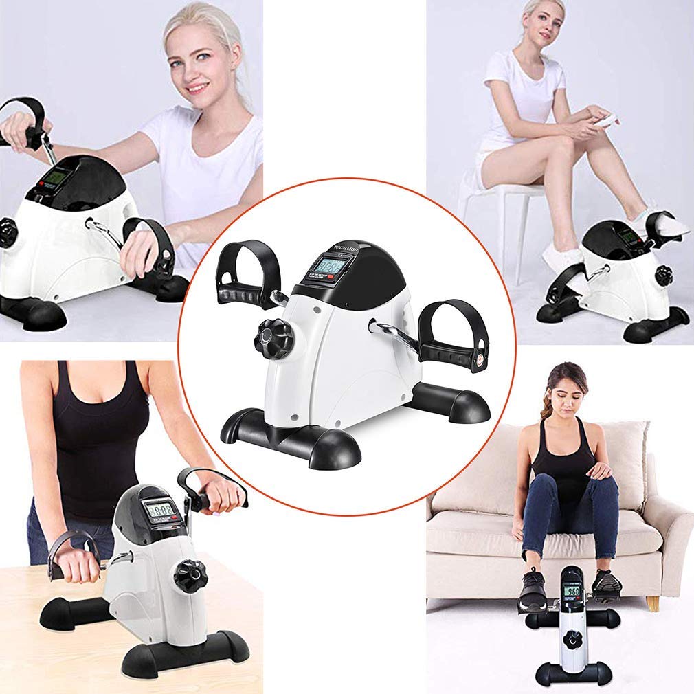 TECHMOO under-desk foot use illustrating seated leg cycling to reduce sitting time