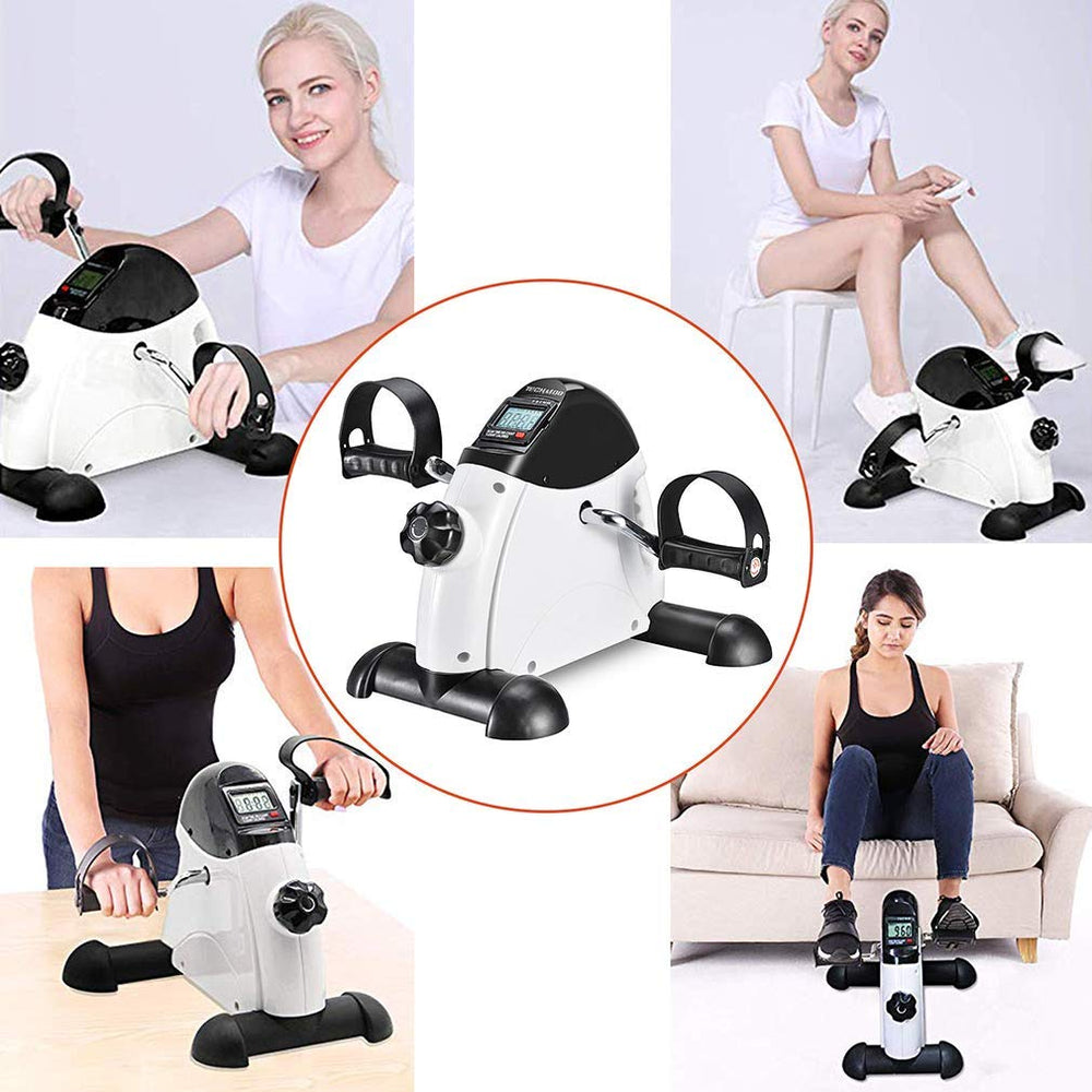 TECHMOO under-desk foot use illustrating seated leg cycling to reduce sitting time