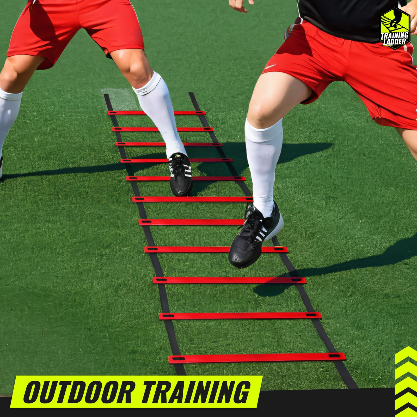 Teenitor ladder beside a shoe to show scale and practical spacing for drills