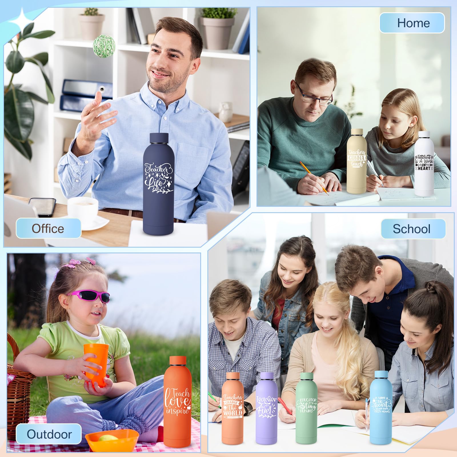 Teenyyou bottles arranged on classroom desk showing ready-to-give teacher gifts