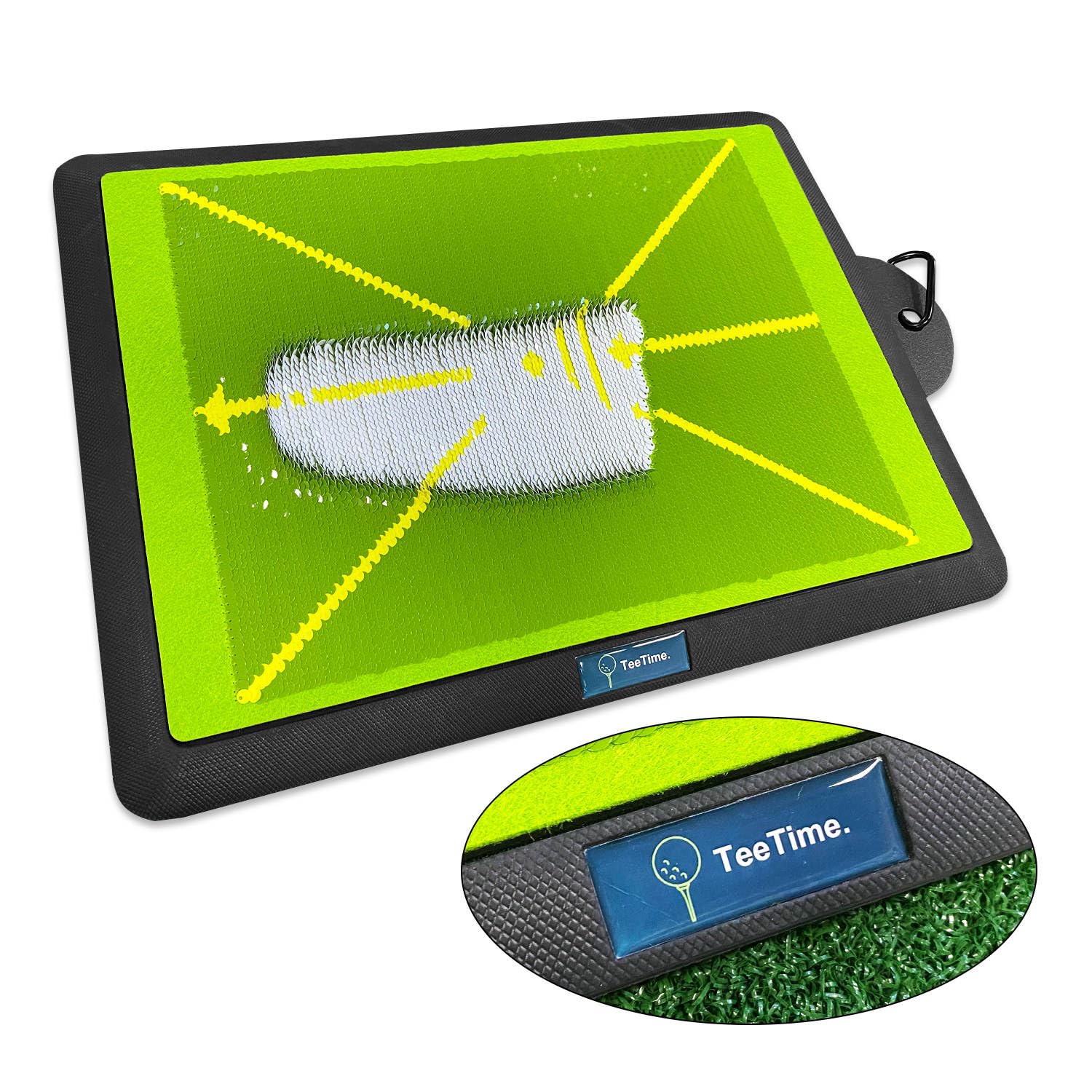 TeeTime mat being used in a backyard demonstrating practical training benefit