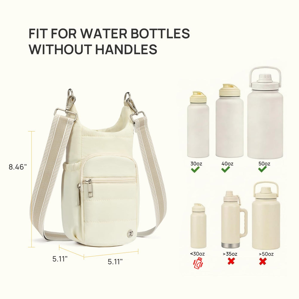 Telena open main compartment holding a 40oz bottle showing secure fit