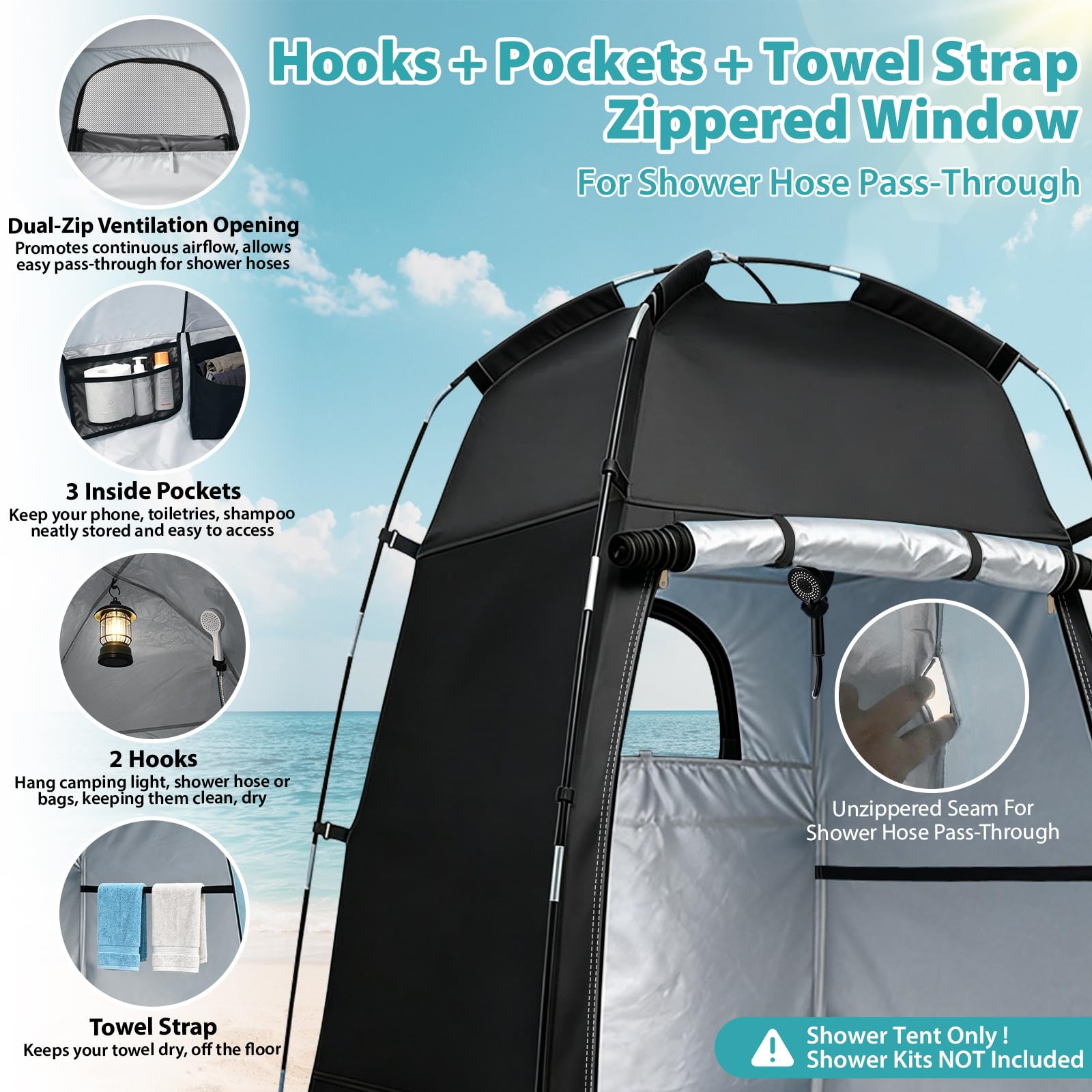 Telergyus interior pockets and hooks organizing towels and essentials
