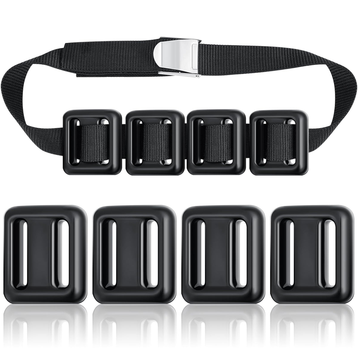 Tellegloww front packaging showing four coated weights and nylon belt for easy transport