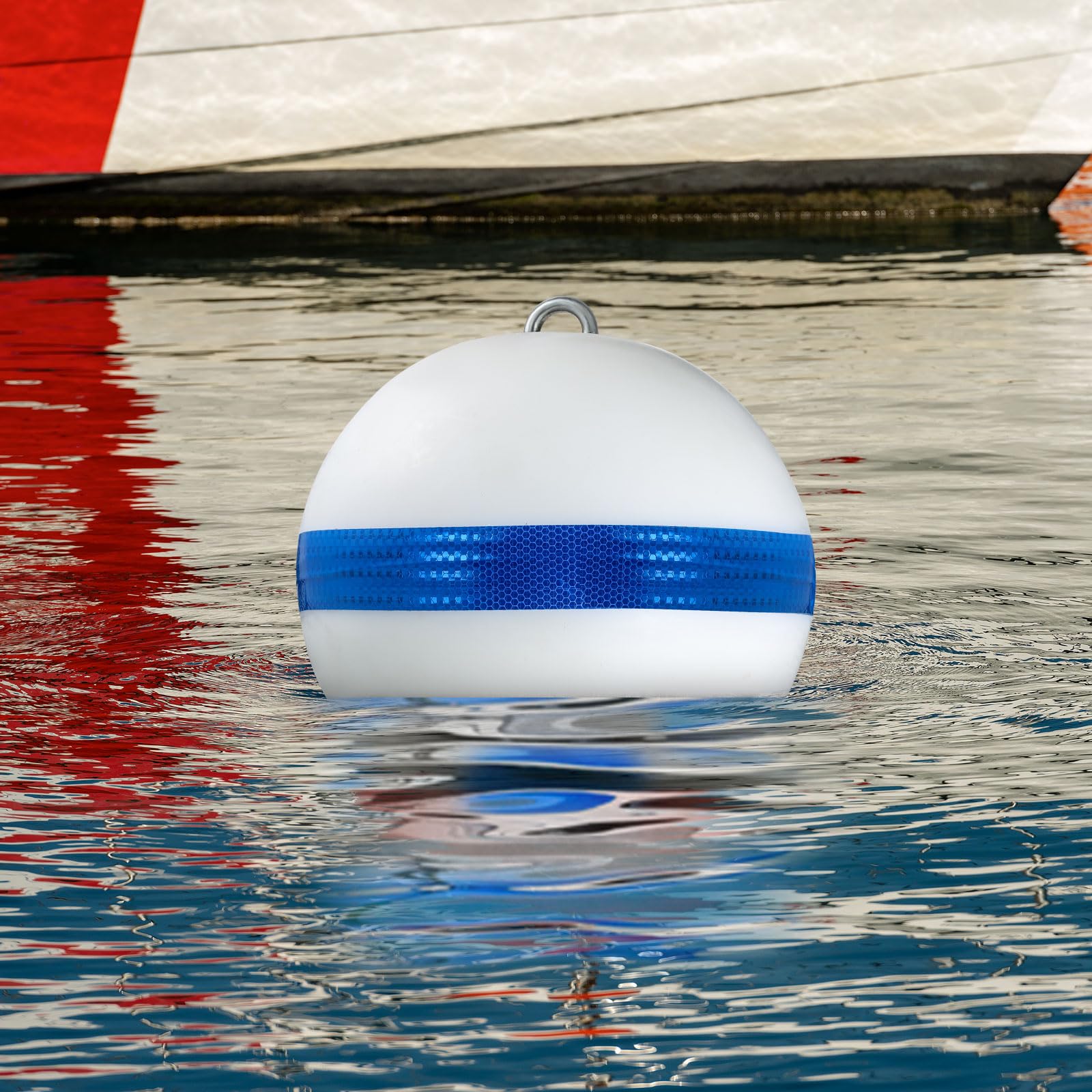Tellegloww buoy tied to a dinghy demonstrating easy deployment