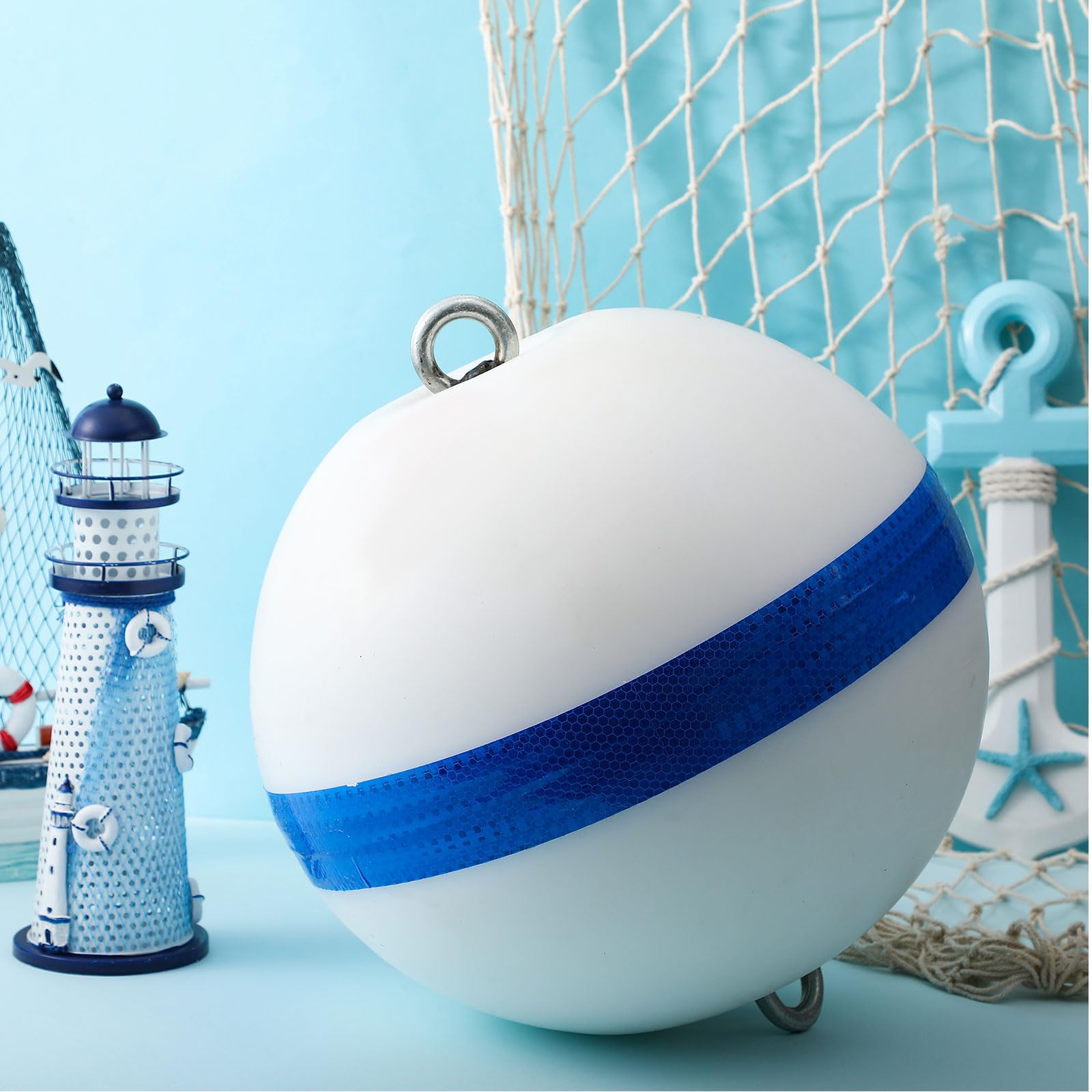 Tellegloww buoy held by hand showing compact 12-inch scale