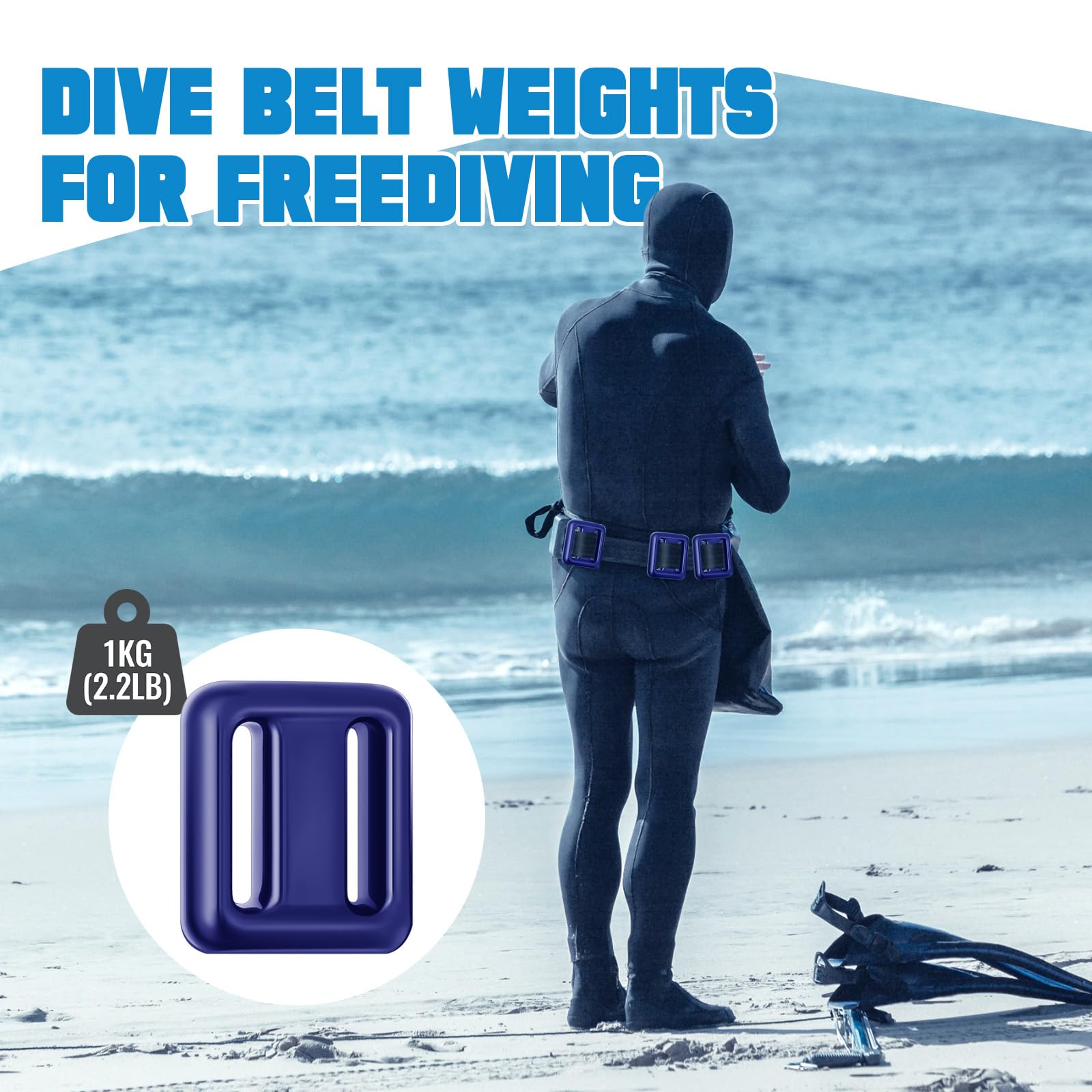 Tellegloww weights attached to belt in shallow water illustrating secure fit during dives