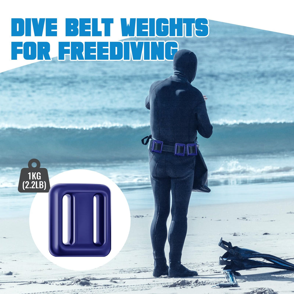 Tellegloww weights attached to belt in shallow water illustrating secure fit during dives