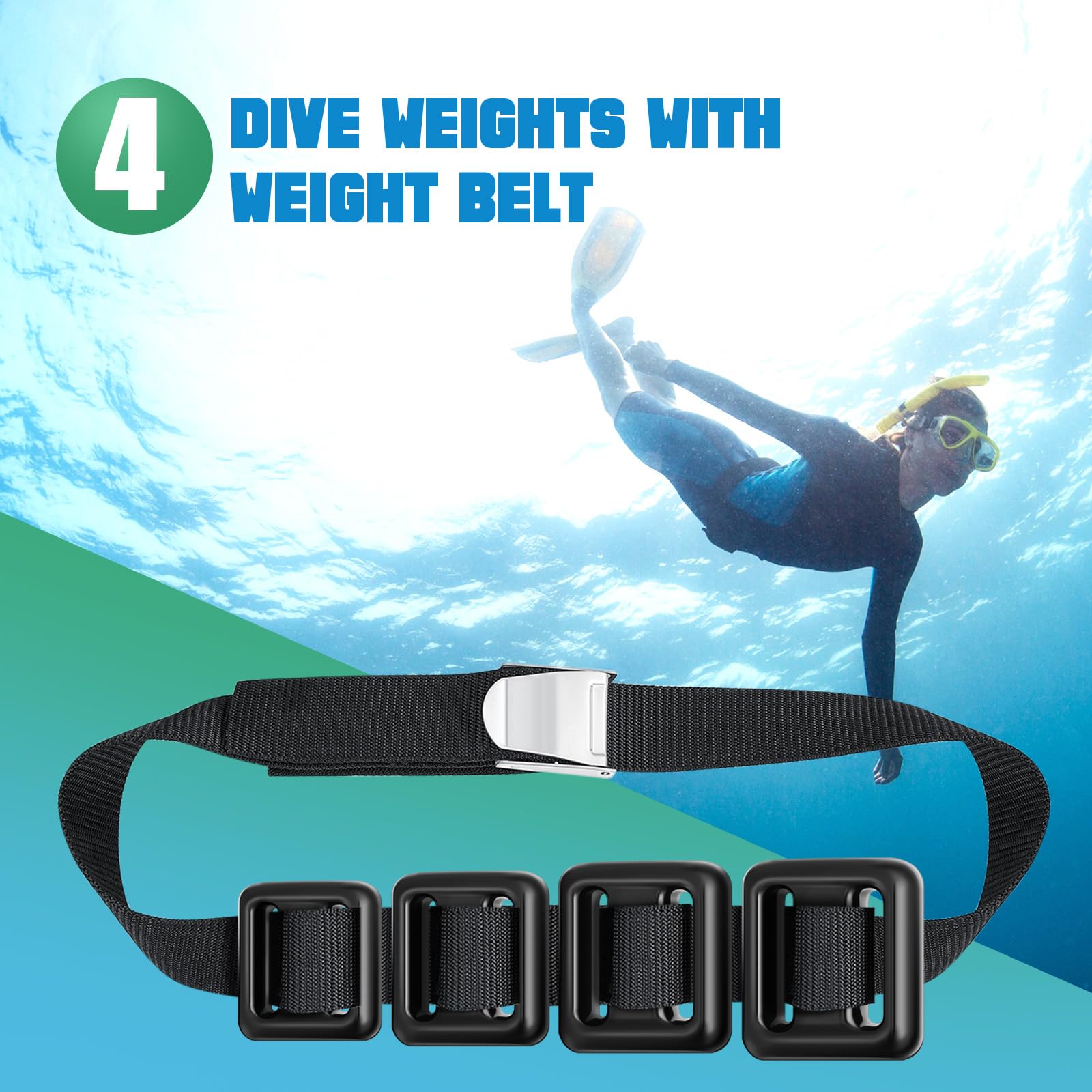 Tellegloww weights mounted on belt underwater demonstrating stable ballast performance