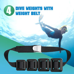 Tellegloww weights mounted on belt underwater demonstrating stable ballast performance