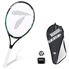 Teloon front packaging showing racquet and cover for easy storage