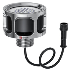 Tendelux front view drain-plug light showing compact design and bright blue output