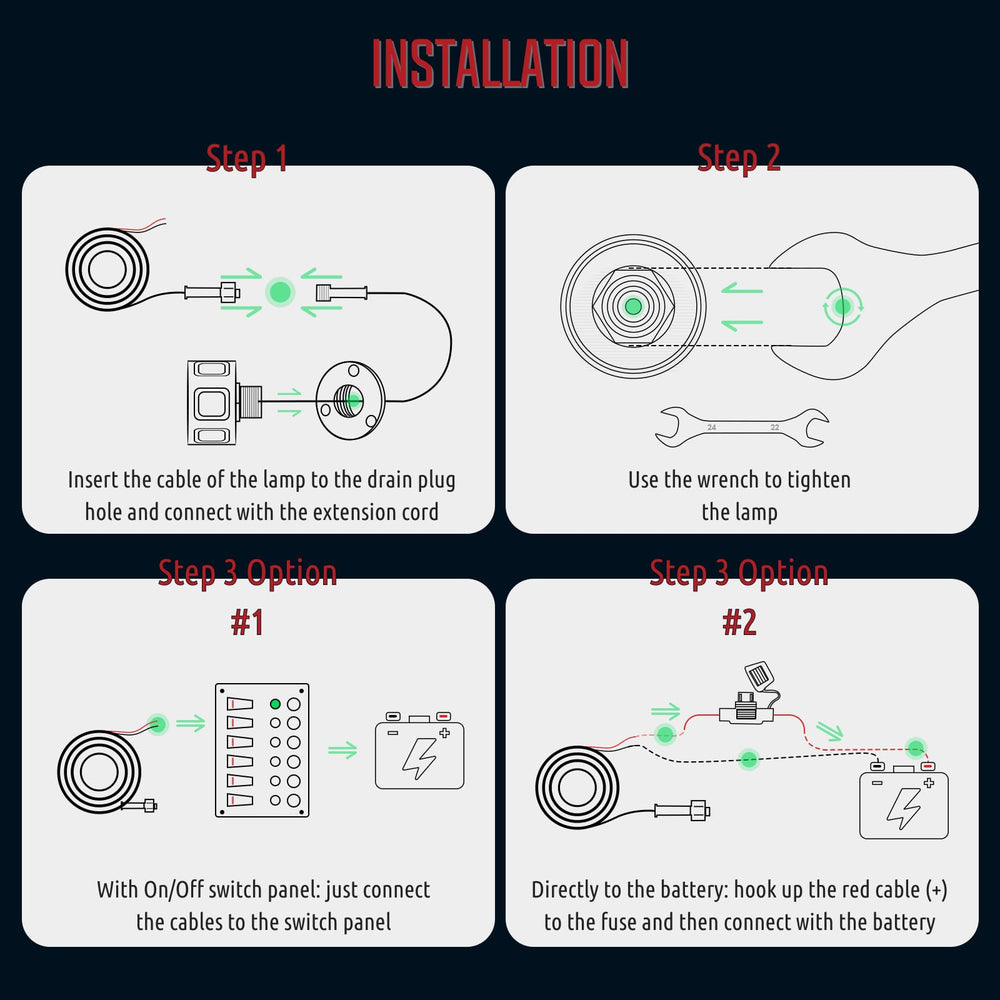 Tendelux installed on a boat transom at night improving swim platform visibility