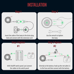 Tendelux installed on a boat transom at night improving swim platform visibility