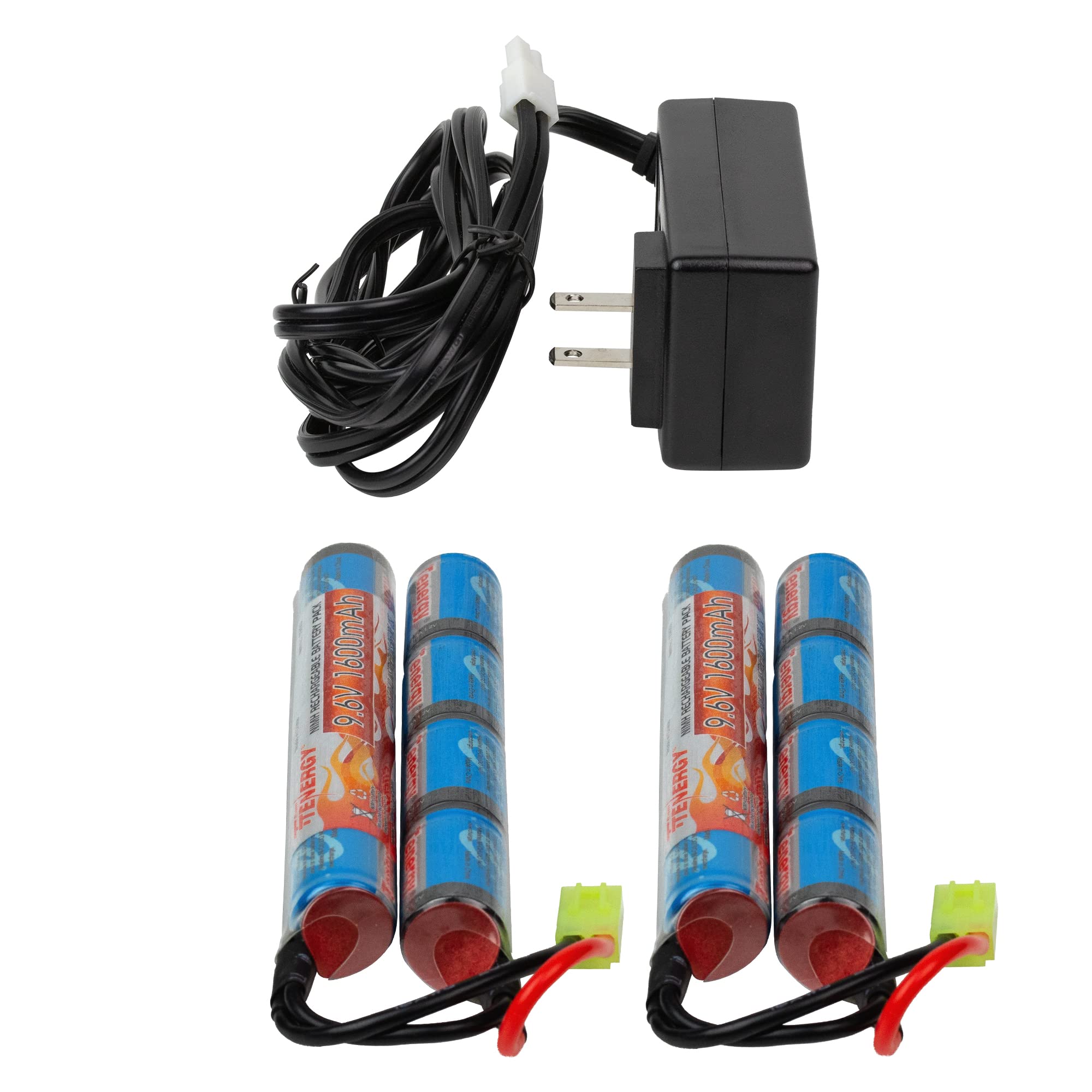 Tenergy batteries and charger on a field bag showing ready-to-play convenience