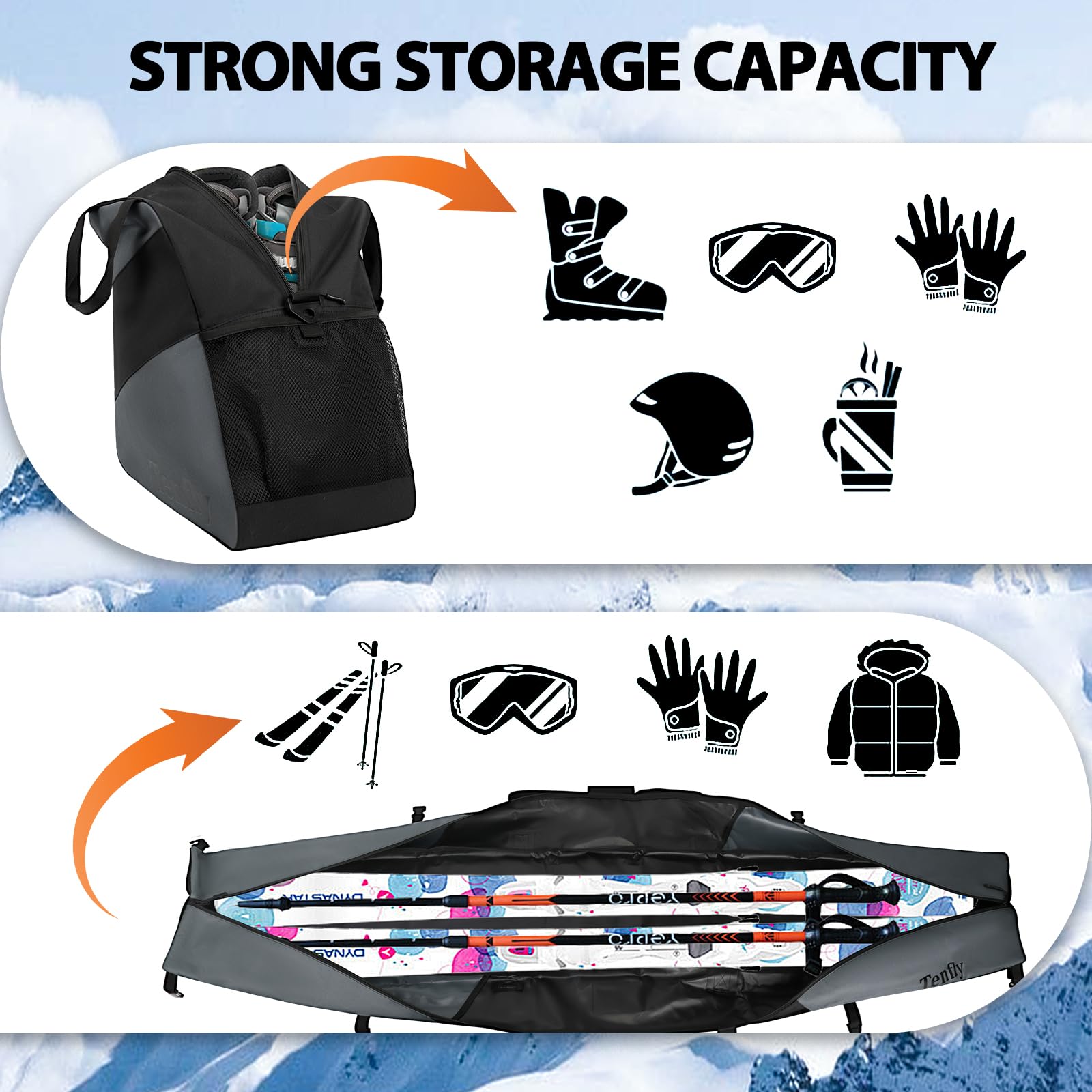 TENFLY boot bag interior mesh pockets organizing accessories for convenience