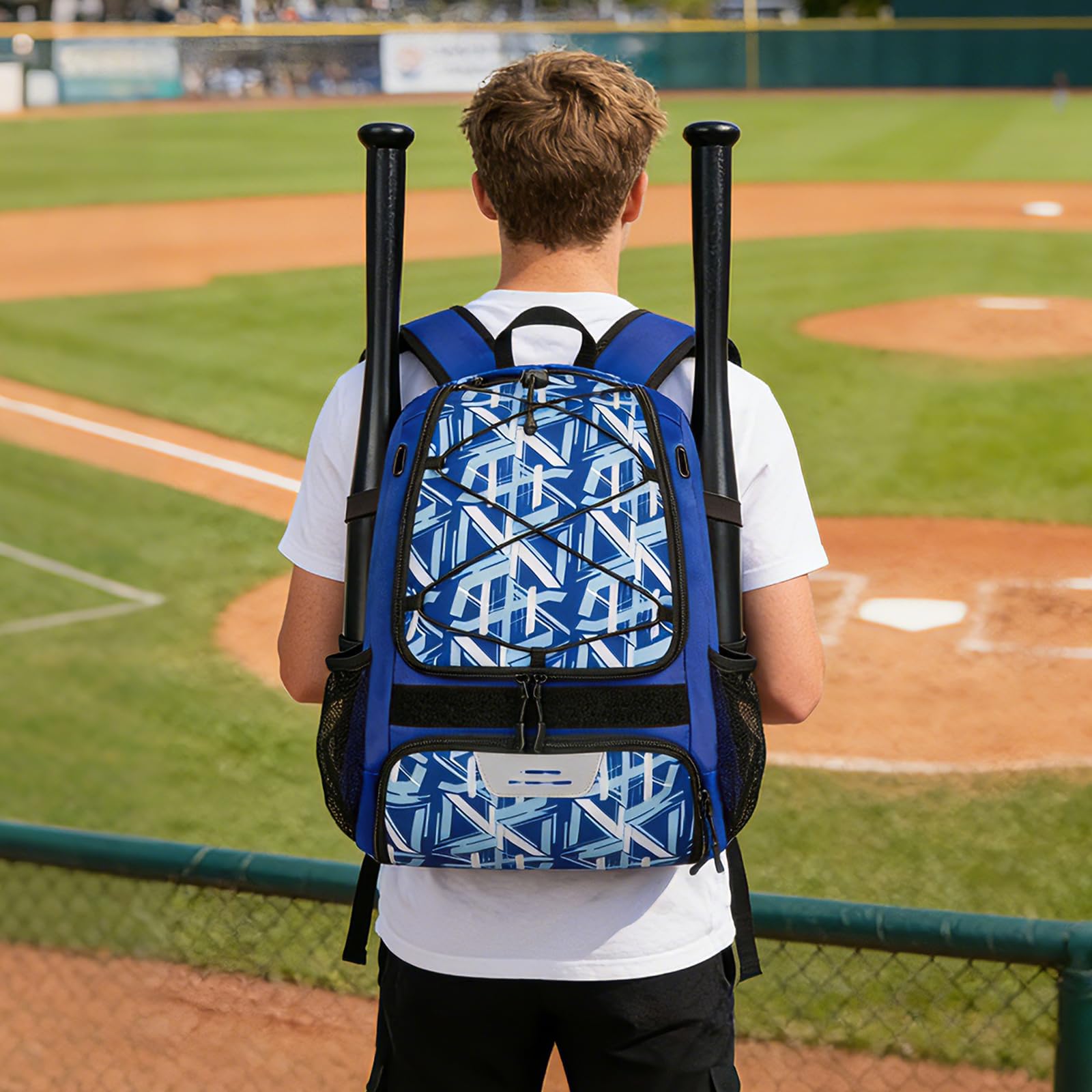 TENFLY with helmet, cleats and bats for scale and full gear capacity