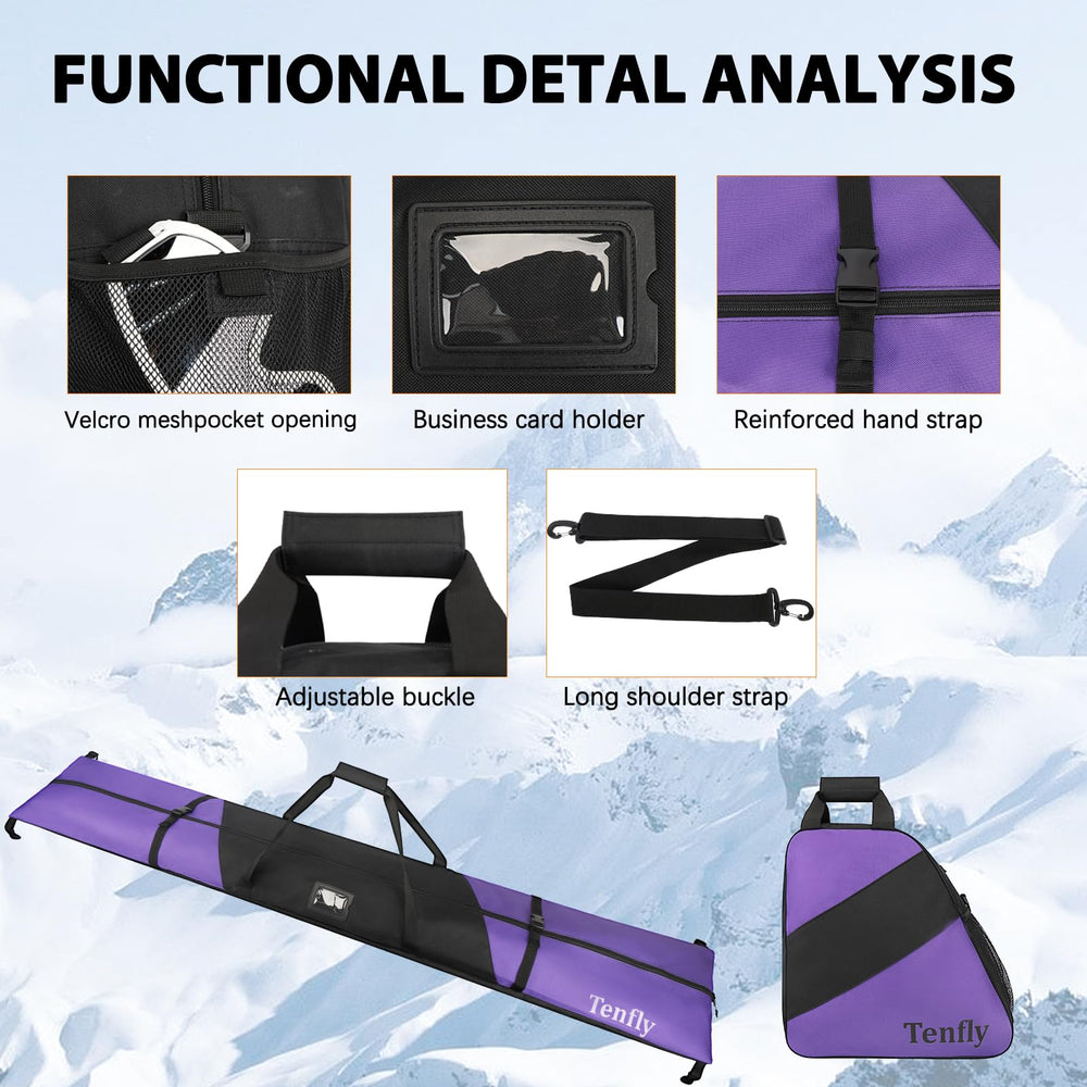 TENFLY ski bag folded end demonstrating adjustable length stability