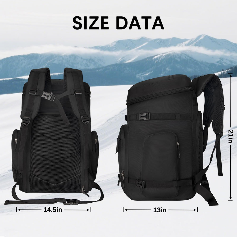 TENFLY external straps securing skis for hands-free transport
