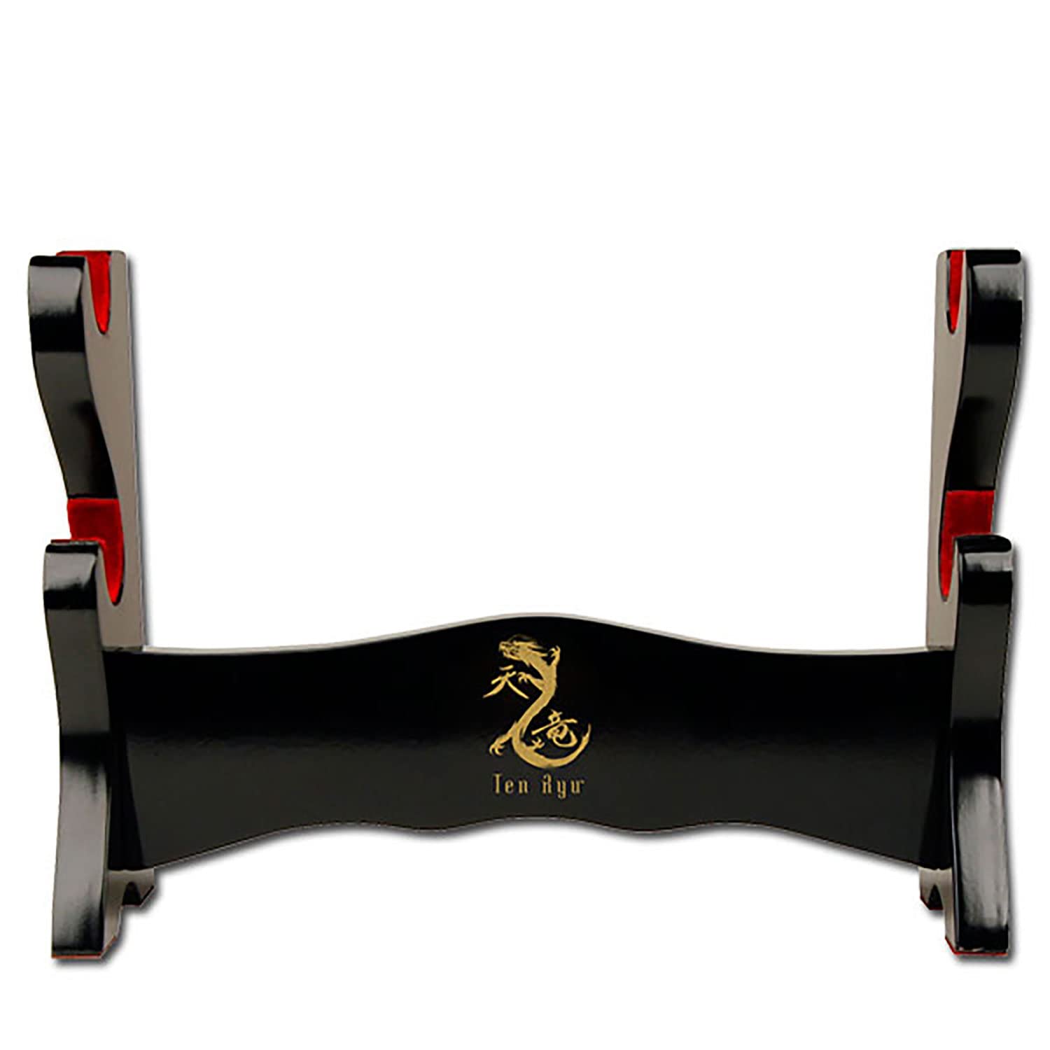 Tenryu MA-2SD front view showing black lacquer stand and two-sword display benefit