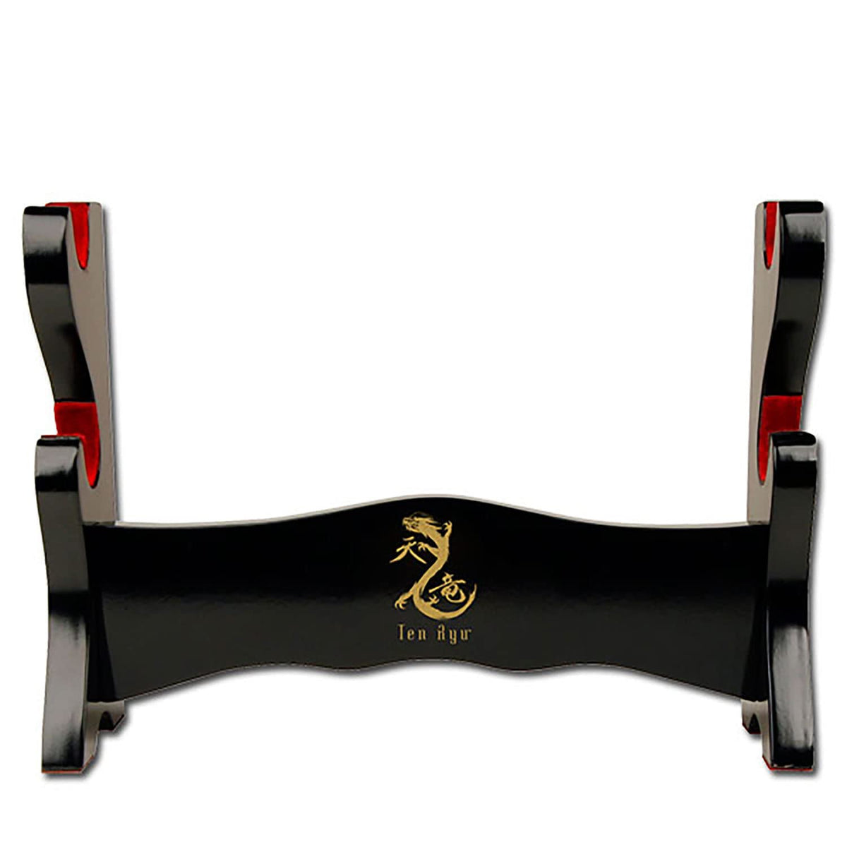 Tenryu MA-2SD front view showing black lacquer stand and two-sword display benefit