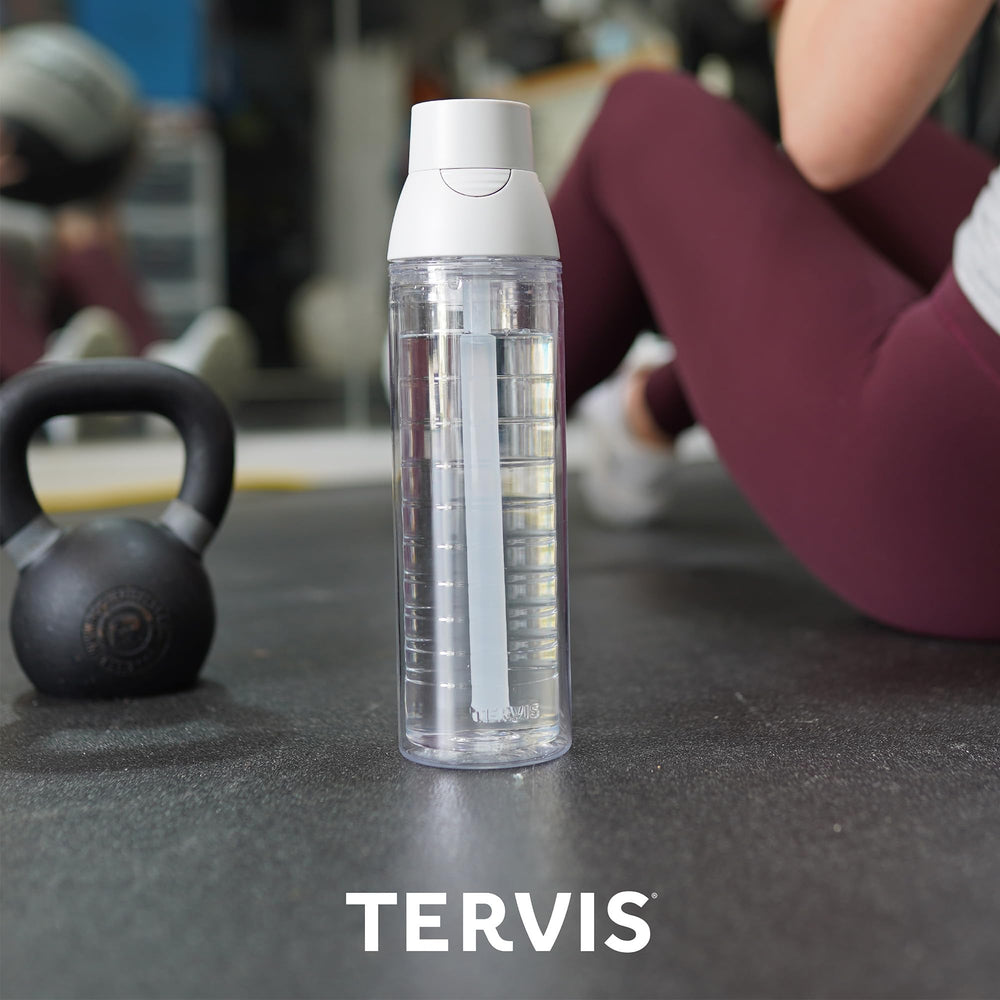 Tervis lid open showing push-button and safety lock detail, secure operation