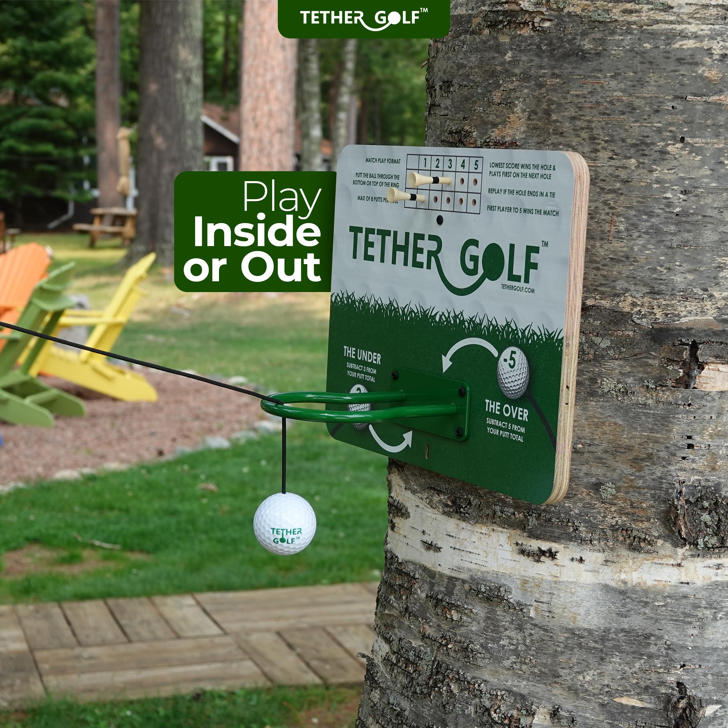 Tether Golf family playing on patio lifestyle shot, Tether Golf creates social outdoor entertainment