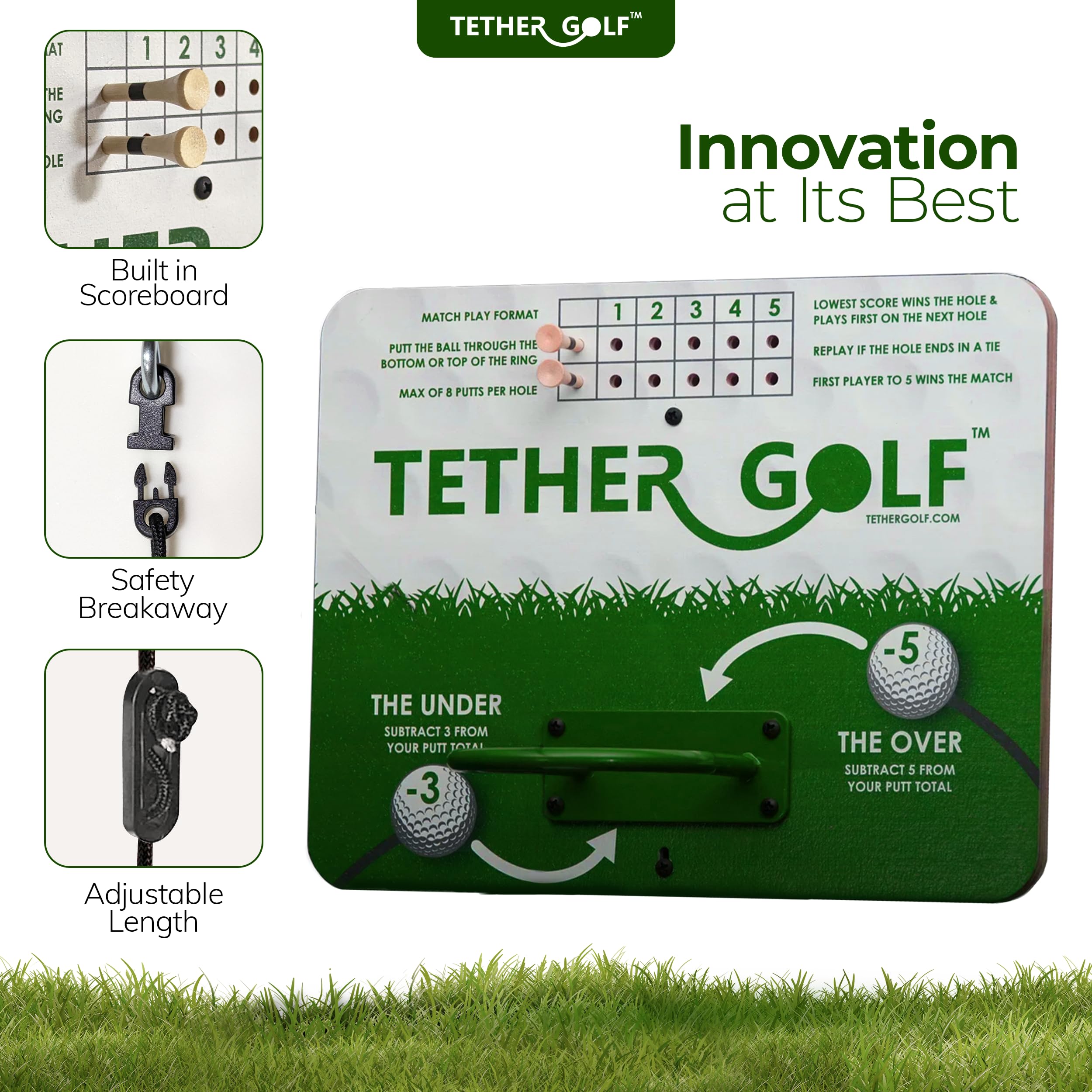 Tether Golf player putting indoors, Tether Golf enables precise practice and friendly matches