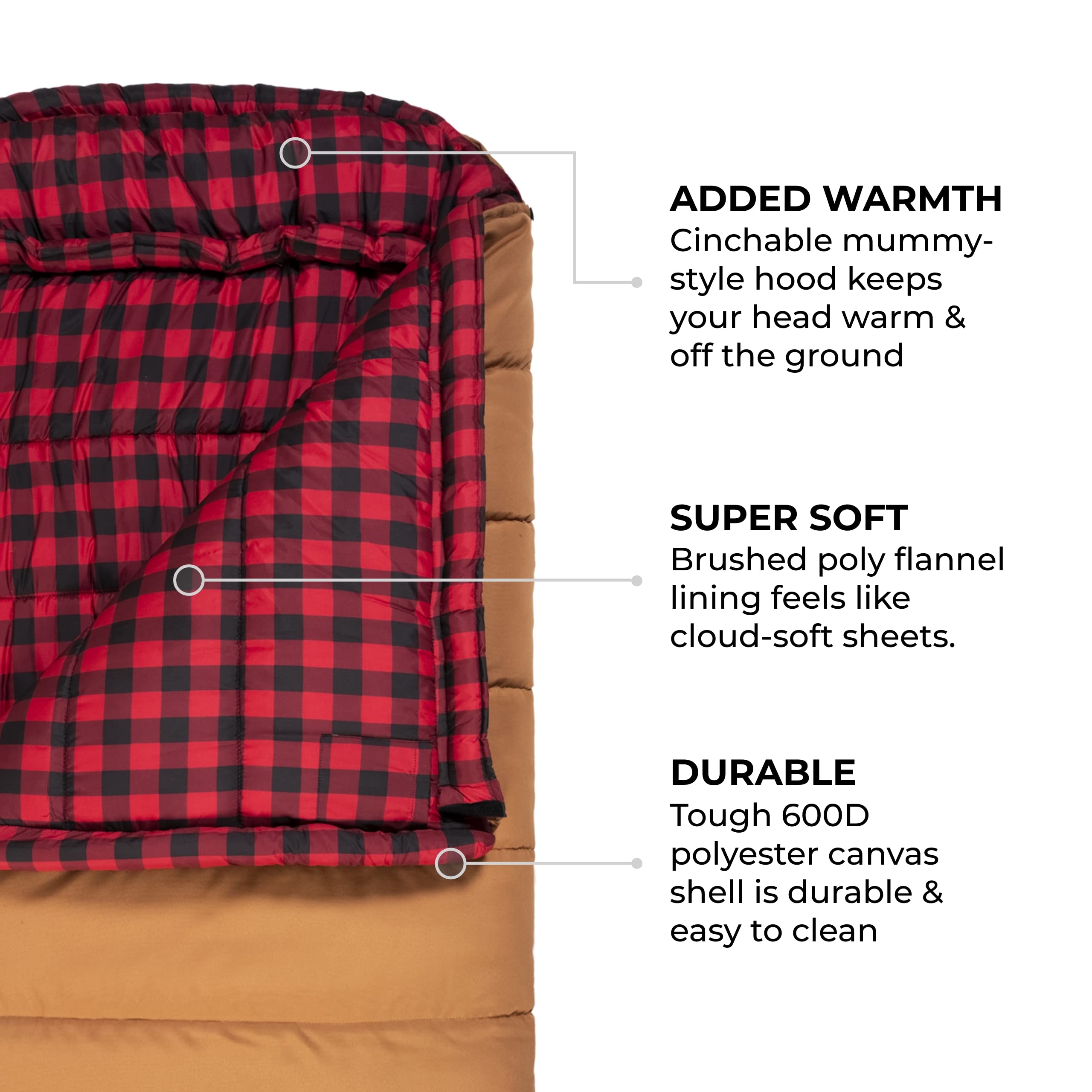 TETON Sports mummy hood cinched around pillow to retain warmth and keep pillow clean
