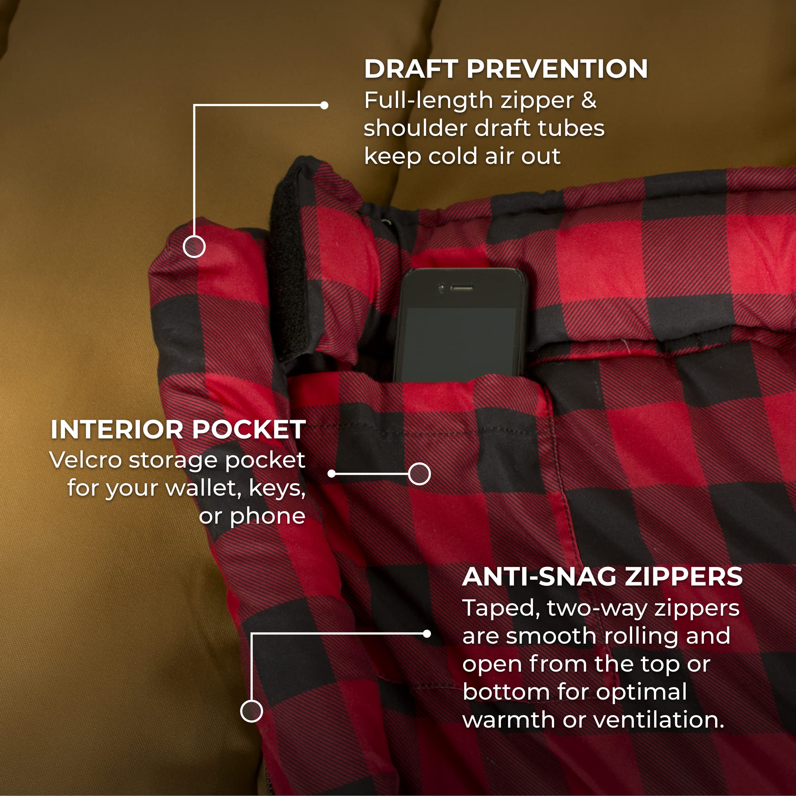 TETON Sports Deer Hunter zipper and draft tube showing cold-blocking feature