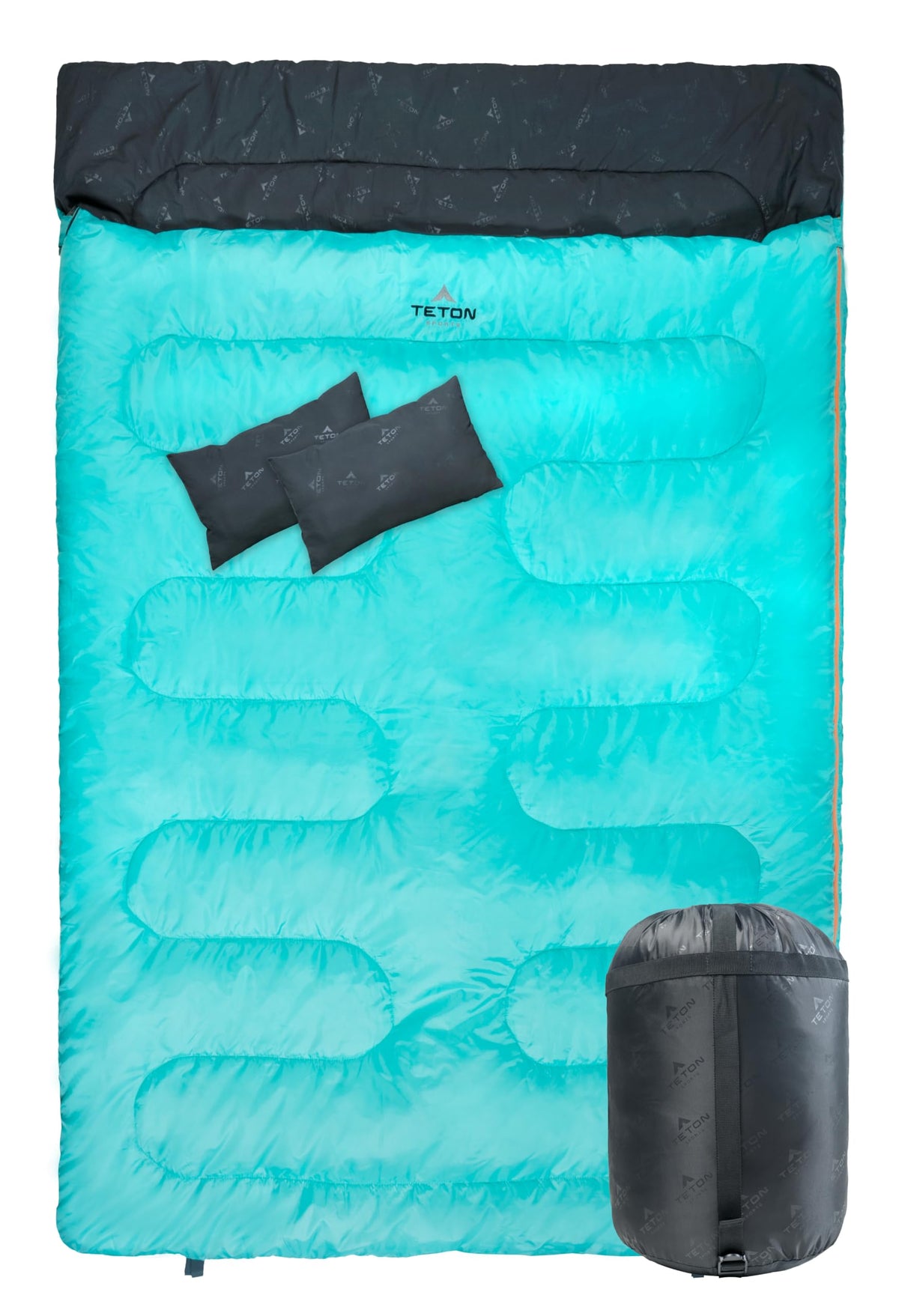 TETON Sports front view of packed queen sleeping bag showing compact portability and storage