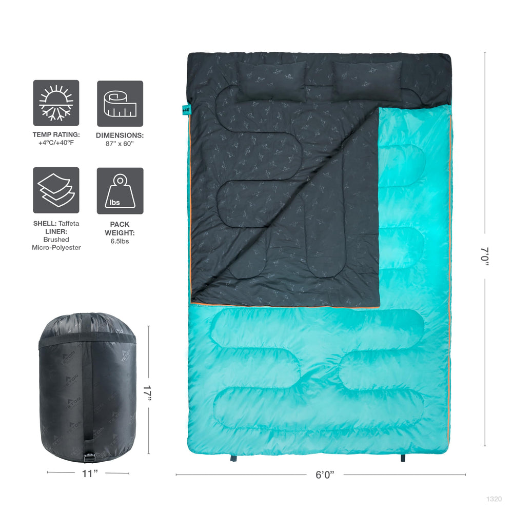 TETON Sports zipped into two individual sleeping bags for flexible campsite sleeping