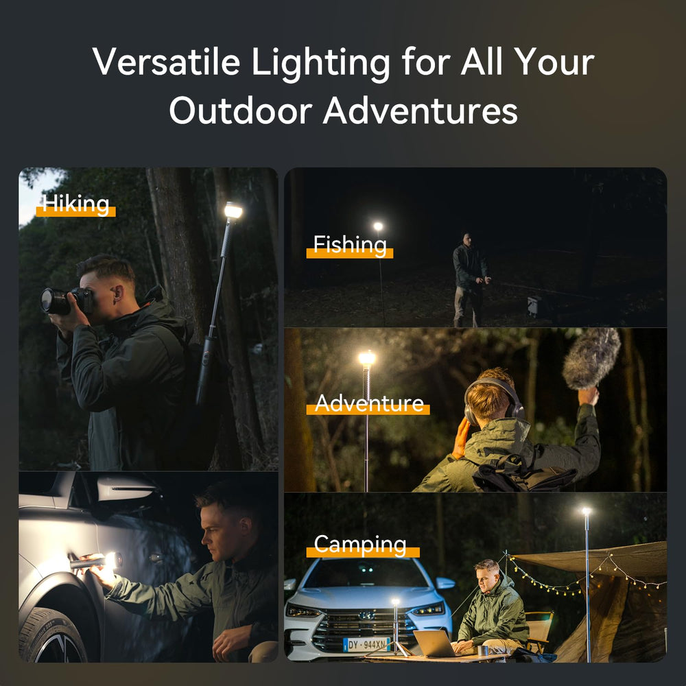 TEVOLE floodlight over campsite showing wide-area bright coverage benefit