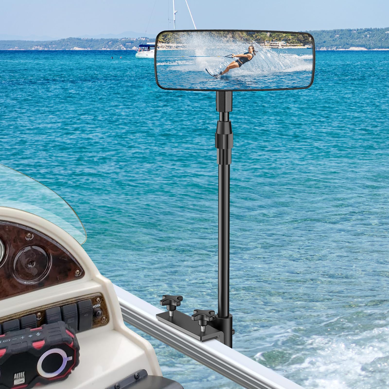 Tewgug front mount showing mirror face and clear rear visibility benefit